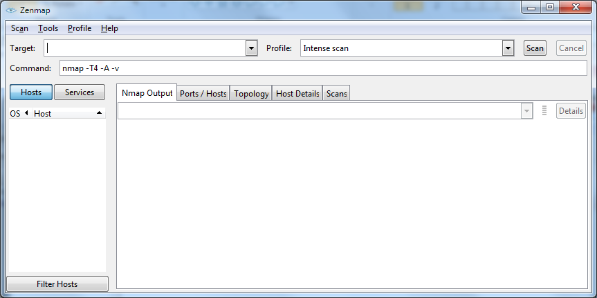Historical Zenmap graphical interface showing a scan profile